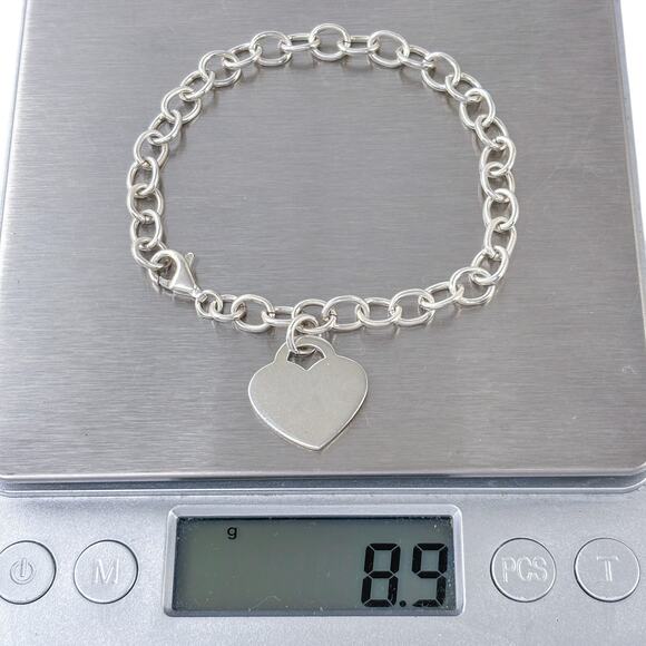 Estate Sterling Silver 925 Heart Charm Link Bracelet 7" - Picture 6 of 7